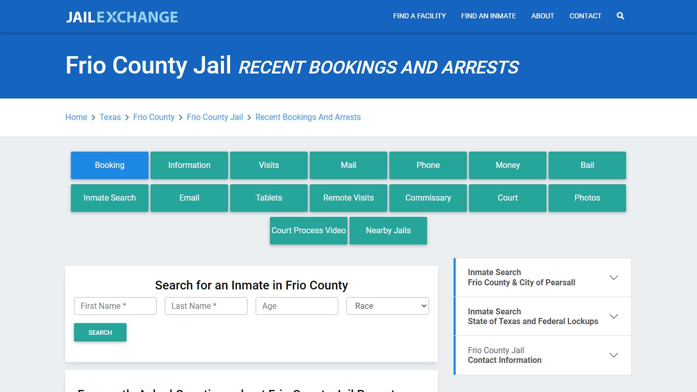 Frio County Jail Recent Bookings And Arrests - Jail Exchange